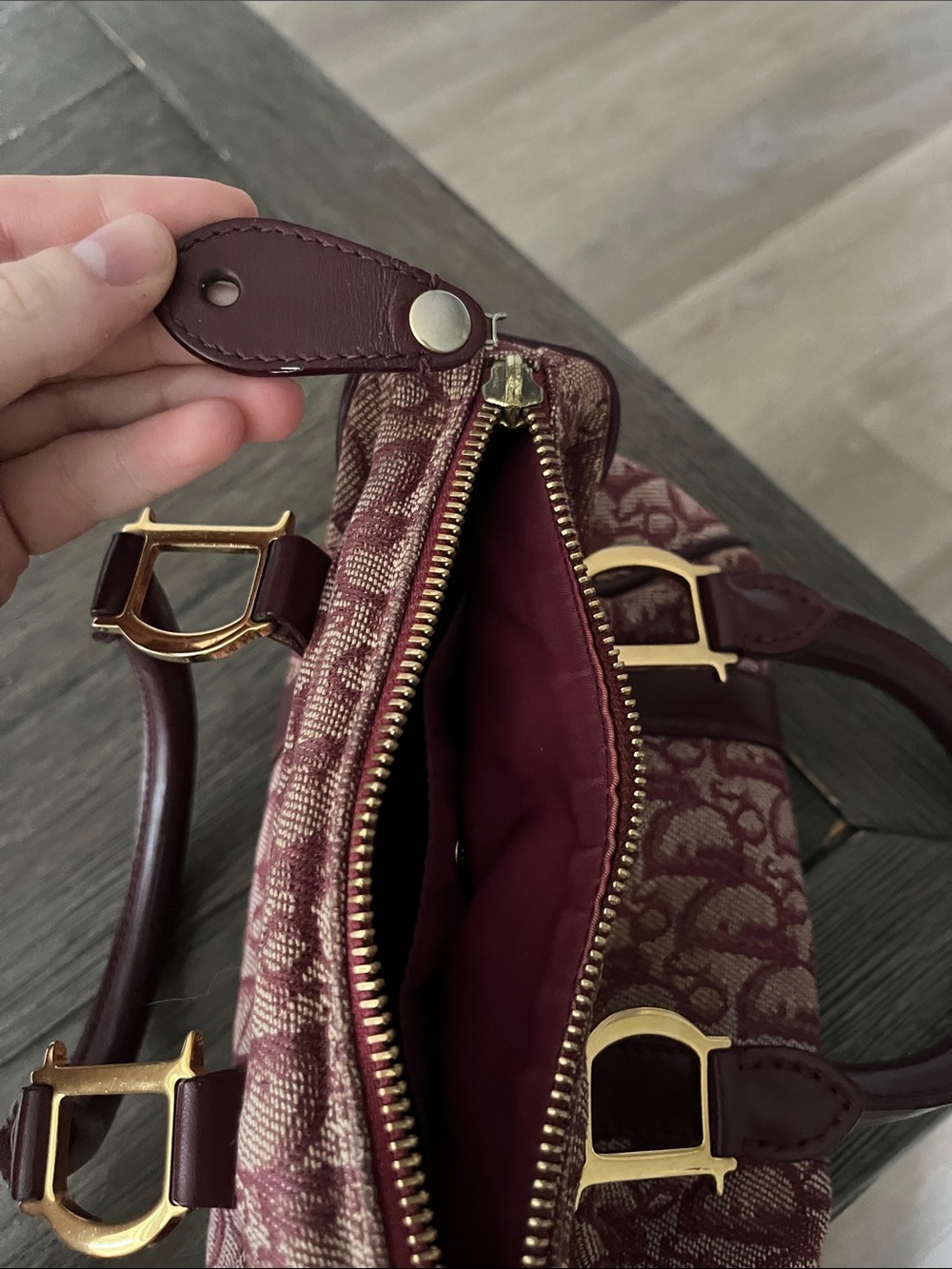 Dior Burgundy Pink Monogram Mini Bag with Gold Hardware - Picture 4 of 5